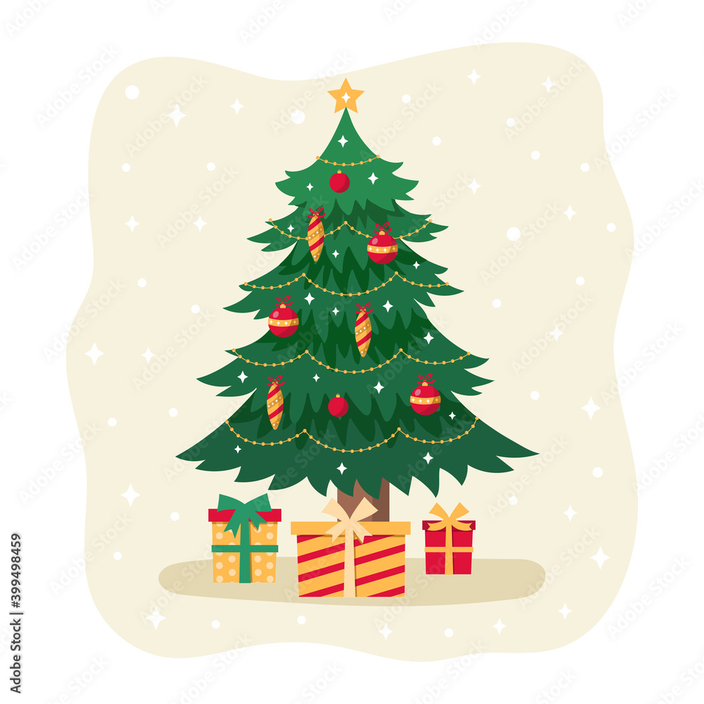 Christmas tree with gift boxes. Christmas card. Vector Christmas tree with gift boxes. Christmas card. Vector
