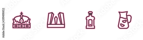 Set line Crown of spain, Orujo, Gate Europe and Sangria icon. Vector.