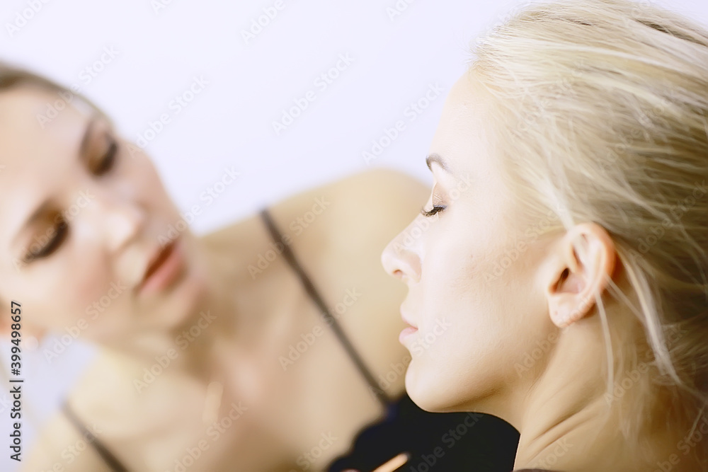 professional make-up in the beauty salon / master makes a professional fresh summer make-up of a beautiful model in the salon professional make-up in the beauty salon / master makes a professional fresh summer make-up of a beautiful model in the salon
