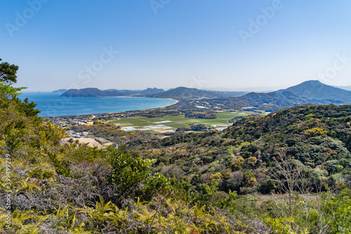 view of town at bay area in countryside of Fukuoka prefecture, JAPAN.