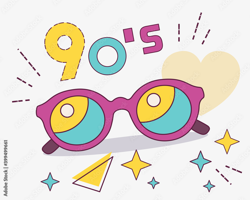 Retro design of round sunglasses. Women's and men's accessories collections of the 80's-90's. 
Optics, vintage,
trend. Vector illustration.