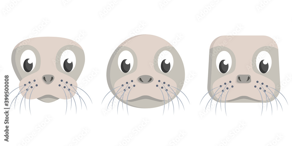 Obraz premium Set of cartoon seals. Different shapes of animal heads.