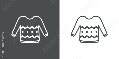 Icono suéter de invierno de lana con lineas en fondo gris y fondo blanco