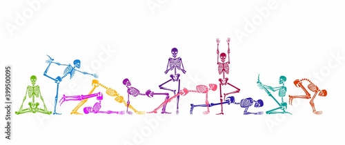 Skeletons in a yoga pose. Seamless pattern. Vector Illustration.