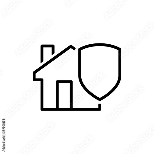 Símbolo seguro del hogar. Logotipo casa con escudo con lineas en color negro
