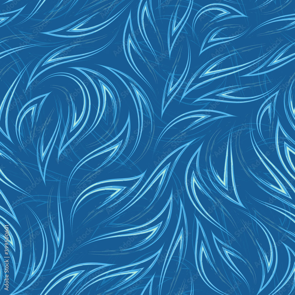 Blue and turquoise waves on a blue background seamless vector pattern. Wave stream or flow. Abstract texture from smooth brush strokes with corners Blue and turquoise waves on a blue background seamless vector pattern. Wave stream or flow. Abstract texture from smooth brush strokes with corners