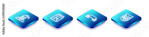 Set Isometric line Ukrainian cossack, Independence day of Ukraine, Embroidered towel and trident icon. Vector.