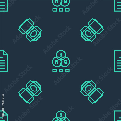 Set line RGB color mixing, Carton cardboard box and File document on seamless pattern. Vector.