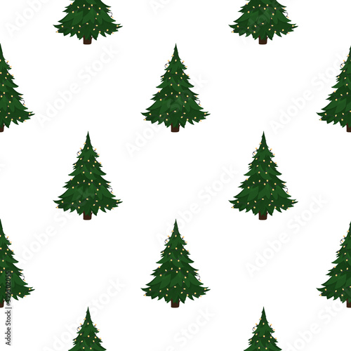 Seamless pattern with a green Christmas tree. Festive background for websites and applications. Suitable for postcards  wrapping paper  books and posters. Vector.