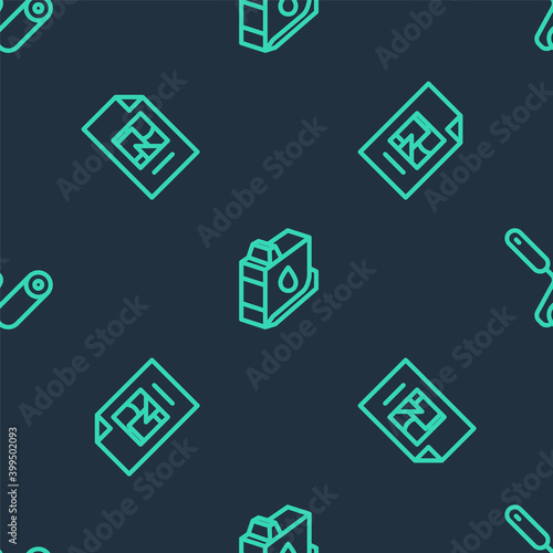 Set line Printer ink cartridge, File document and Paint roller brush on seamless pattern. Vector.