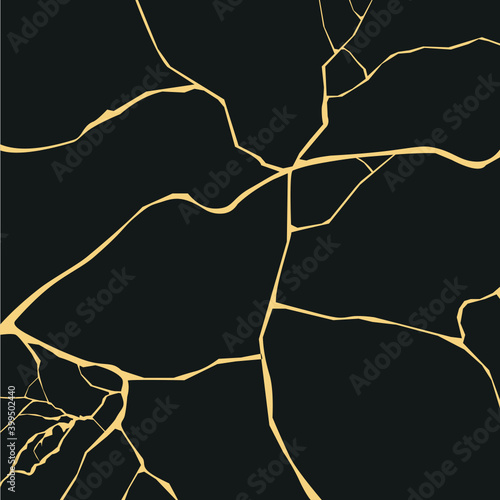 Black marble with gold cracks. Floor tiles. Illustration of stone