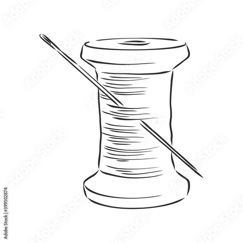 vector illustration of hand drawn spool with thread. spool of thread vector sketch illustration