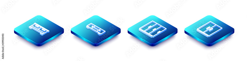 Set Isometric line Chest of drawers, , Wardrobe and icon. Vector. Set Isometric line Chest of drawers, , Wardrobe and icon. Vector.