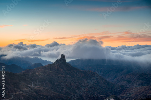 view of Roque bentayga at sunset. Landscape. Gran Canaria. Canary Islands