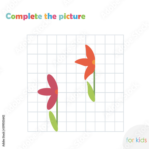 Complate picture flowers. Color game for kids vector illustration photo