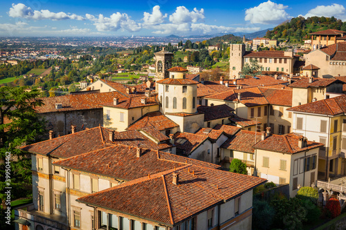 Beautiful architecture of the Citta Alta old town in Bergamo, Italy