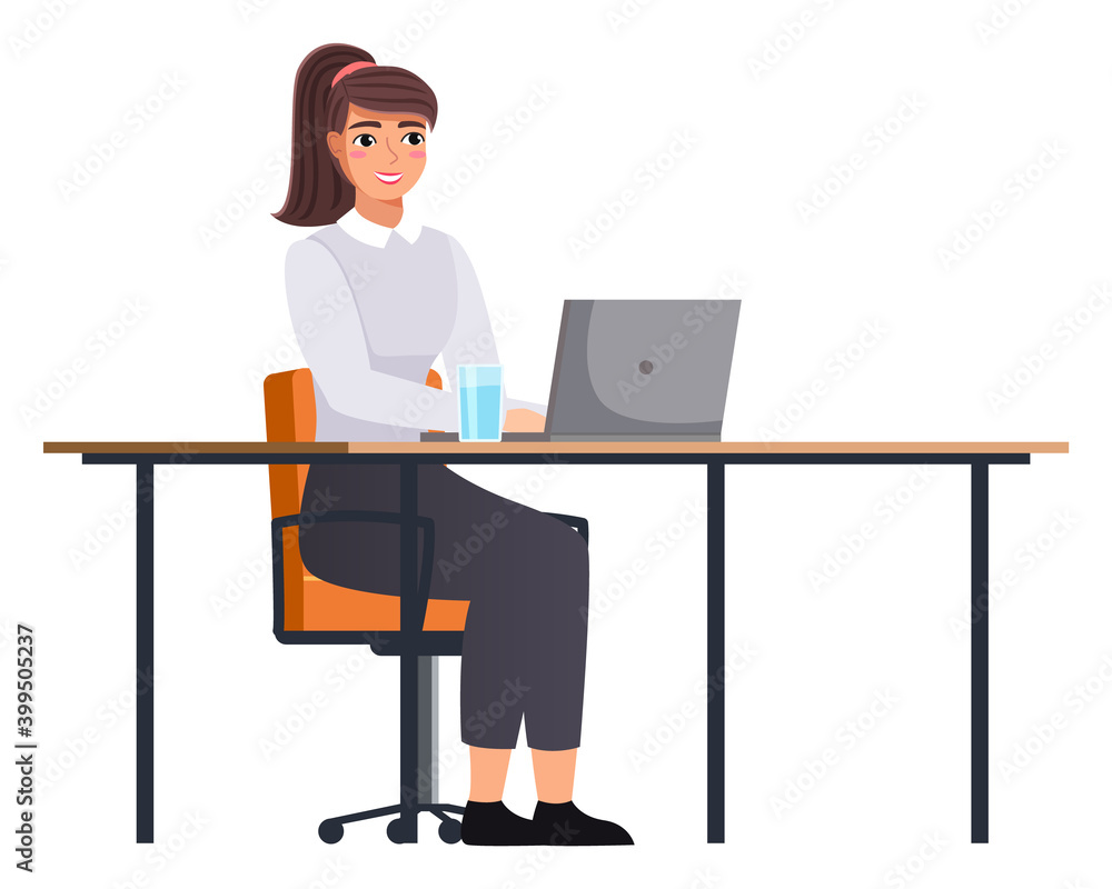 Office staff, manager work and communication. Office worker at the table. Business employees on their workspace. Co-worker. Business woman or a clerk working at his office workplace flat style Office staff, manager work and communication. Office worker at the table. Business employees on their workspace. Co-worker. Business woman or a clerk working at his office workplace flat style