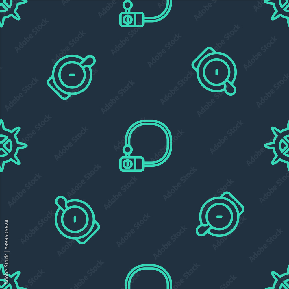 Set line Bicycle lock, bell and sprocket crank on seamless pattern. Vector. Set line Bicycle lock, bell and sprocket crank on seamless pattern. Vector.