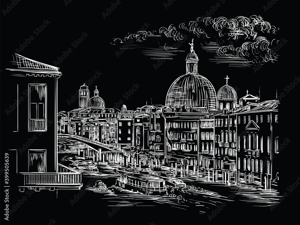 Venice hand drawing vector illustration Grand canal black
