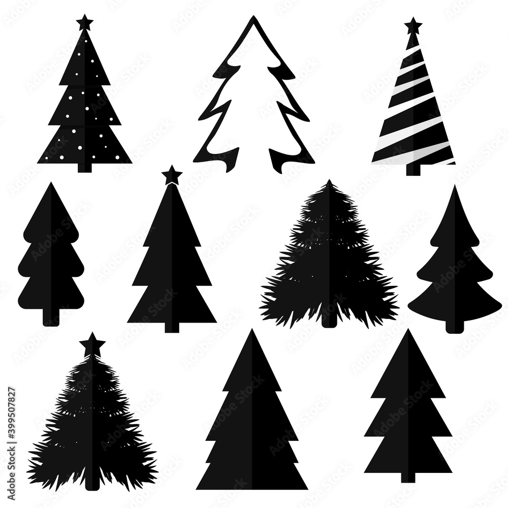 Fototapeta Set icons Christmas tree, Xmas fir symbols, graphic design template, app icons, vector illustration