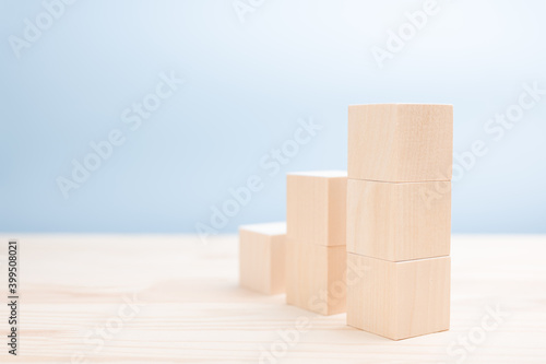 mockup image. Ladder of wooden cubes for icons  symbols  or text. Business and design concept. Stairs made of wooden blocks
