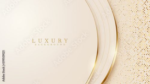 Abstract yellow luxury background with golden line , paper cut style 3d. vector illustration.