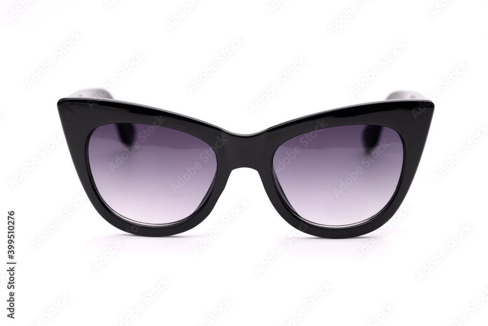 Black sunglasses on white background. Sun protection