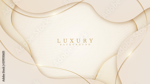 Abstract yellow luxury background with golden line , paper cut style 3d. vector illustration.