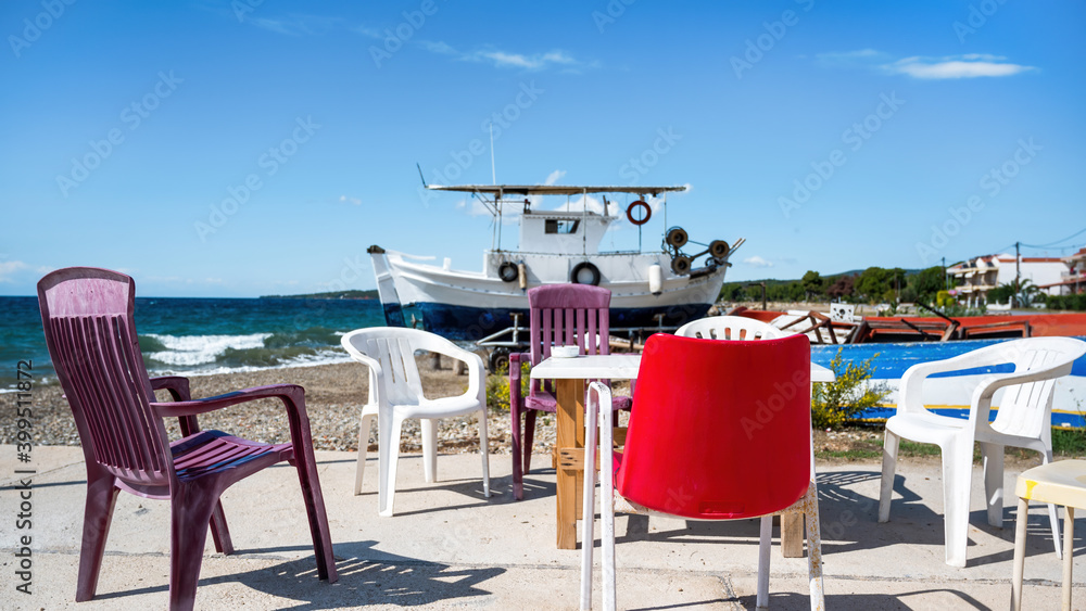 A rest zone on a pier in Nikiti, Greece