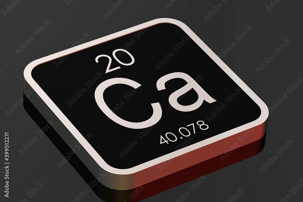 Calcium element from periodic table on black square block Calcium element from periodic table on black square block