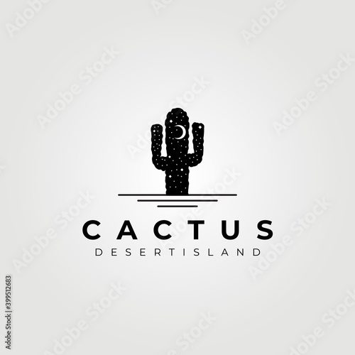 cactus, night desert logo vector, desert adventure logo vector illustration design, creative fantasy logo
