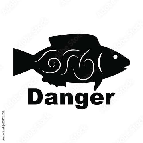 Fish with worms black on white background sign for design, vector illustration