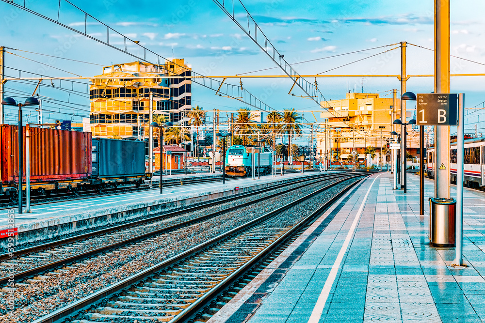 The big Railways Stations of Valencia with trains.Spain. Catalonia