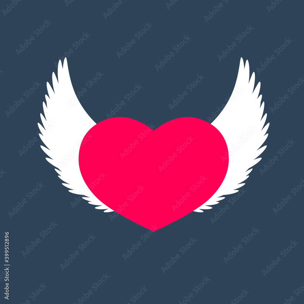 Heart with wings icon, flat graphic design template, love sign, Valentines Day symbol, vector illustration Heart with wings icon, flat graphic design template, love sign, Valentines Day symbol, vector illustration