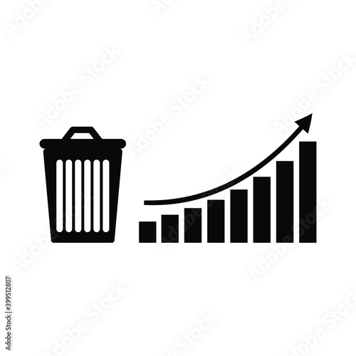 Garbage and graph up, black on white background, sign for design, vector illustration