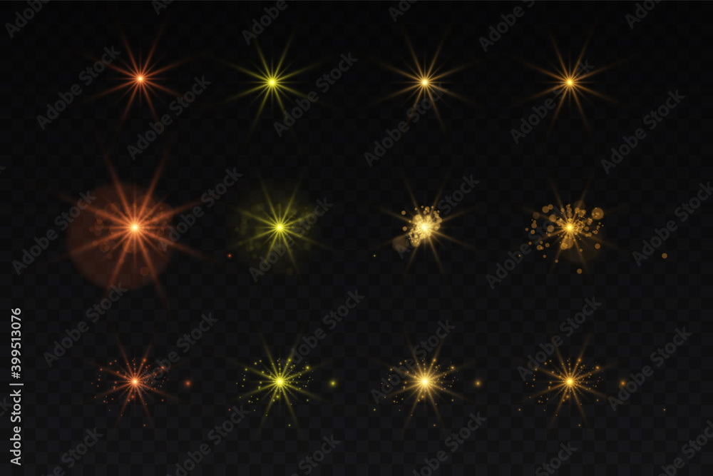 Glow isolated yellow light effect set Glow isolated yellow light effect set