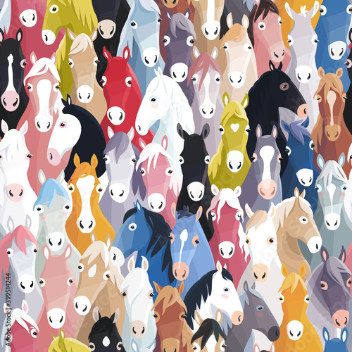 Seamless pattern background with colourful cartoon horses