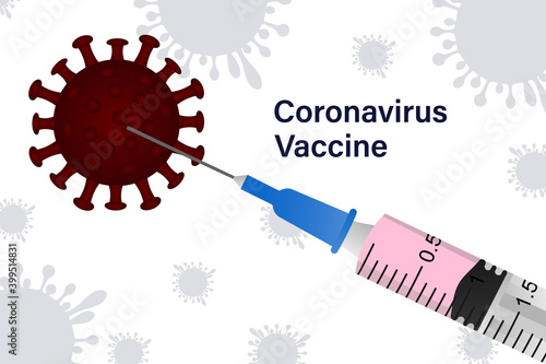 Syringe for injection of the virus of the crown. Fighting the coronavirus.COVID-19 virus vaccine, syringe injection, prevention, immunization, treatment of coronavirus infection