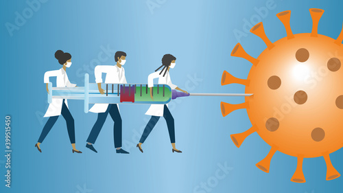 Vaccine for New Corona virus. Vector illustration. The image could be found with people with other colors. Vector illustration. EPS10.