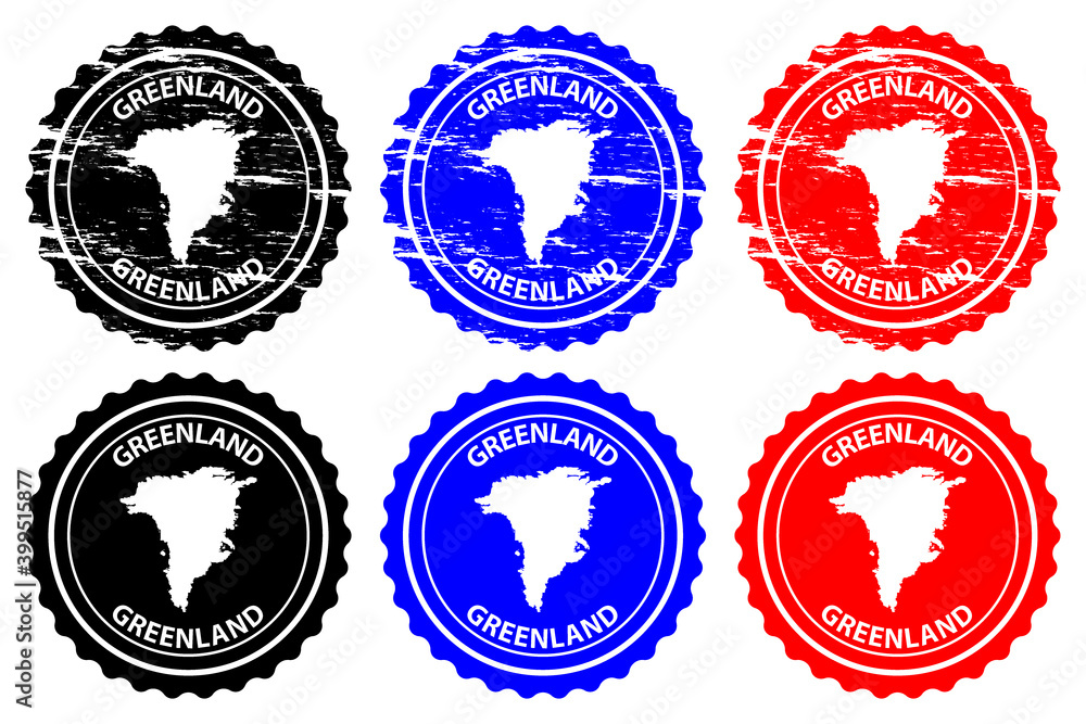Greenland - rubber stamp - vector, Greenland map pattern - sticker - black, blue and red Greenland - rubber stamp - vector, Greenland map pattern - sticker - black, blue and red