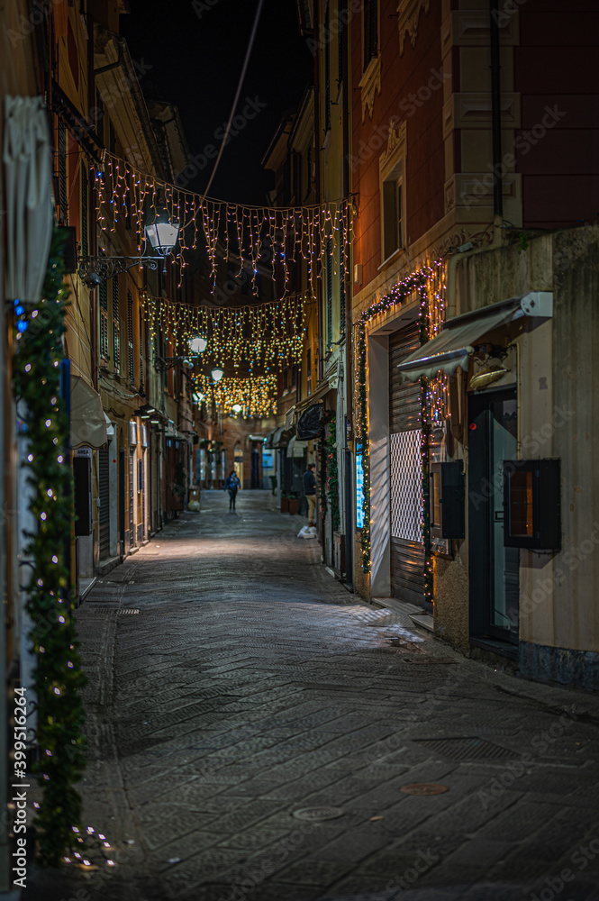 Walking in an a alley in Sestri Levante by night