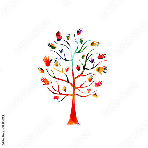 Charity and volunteerism, care and love, social awareness, donations and helping concepts vector illustration design, Colorful isolated tree with hands