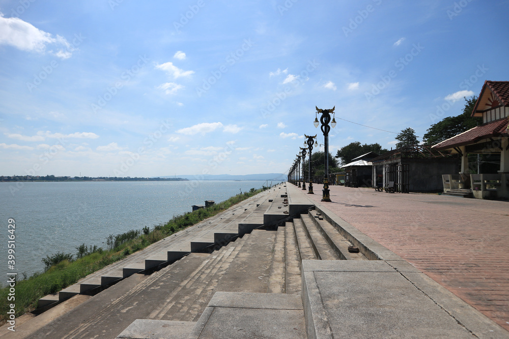 Concrete walkway and way down to the Mekong River Between Thailand and Laos Concrete walkway and way down to the Mekong River Between Thailand and Laos