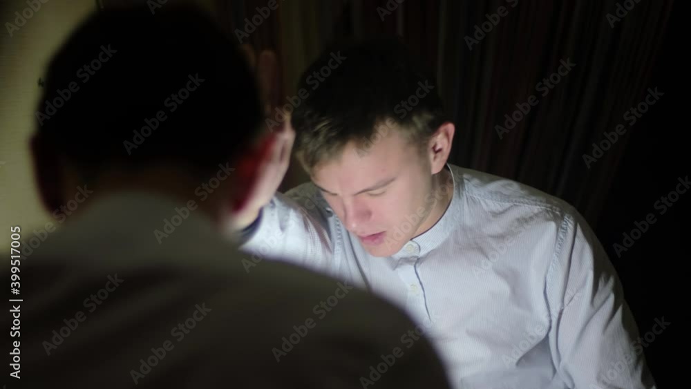 Desperate man with problems in life in front of the mirror Desperate man with problems in life in front of the mirror