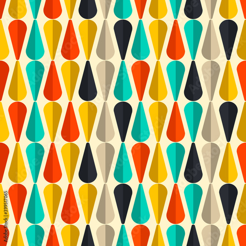 Mid century fifties modern drop shape retro colors seamless vector pattern. Part of collection