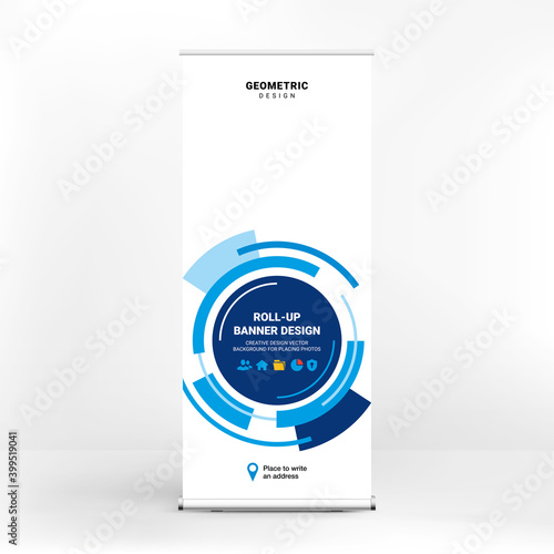 Roll-up advertising banner, dynamic design, stand template for conferences, business seminars