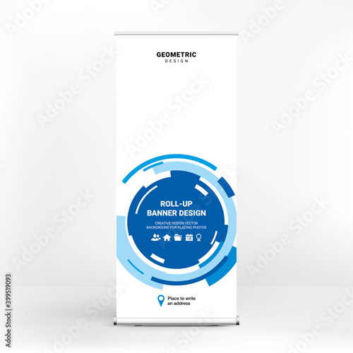 Roll-up advertising banner, dynamic design, stand template for conferences, business seminars