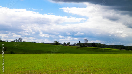 Nature landscape of green field in Kashubian village. Nature and agriculture concept © Jan