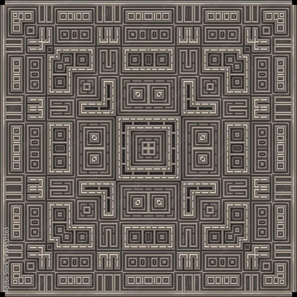A decorative pattern in a coffer style with sunken panels of recursive boxes. A decorative pattern in a coffer style with sunken panels of recursive boxes.
