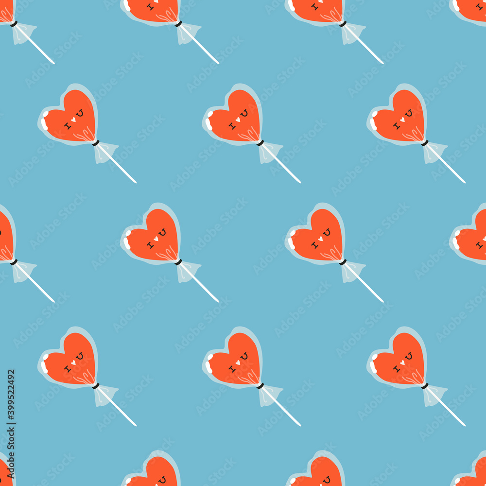 Cute heart-shaped candies in foil pattern.Trendy Valentine's day pattern design for web and print. Seamless vector pattern. Red hearts on the blue pattern. Modern vector illustration. Love concept. Cute heart-shaped candies in foil pattern.Trendy Valentine's day pattern design for web and print. Seamless vector pattern. Red hearts on the blue pattern. Modern vector illustration. Love concept.